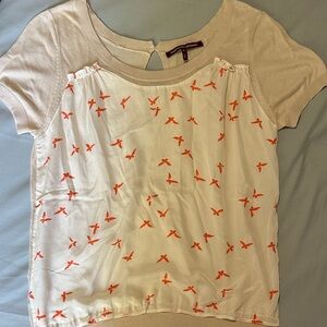 Comptoir Des Cotonniers Cream and Orange Bird Print Blouse